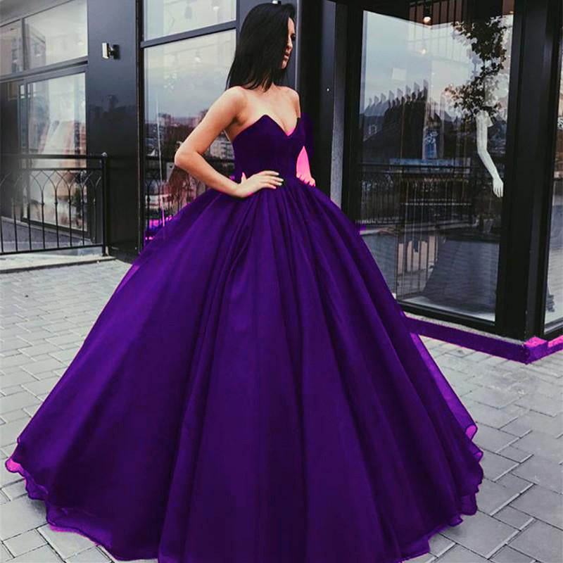 Simple purple off shoulder tulle long prom dress, purple evening dress –  BallGownBridal