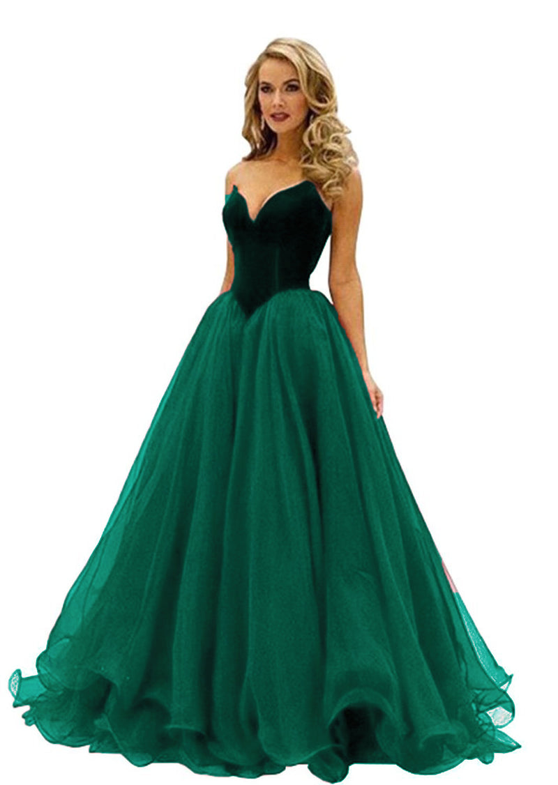 Gorgeous Burgundy A Line Long Prom Dresses Velvet Sweetheart Party Gowns,Organza Evening Formal Gown  LP852