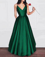 Elegant Dark Green A Line Satin Prom Gown Long Graduation Party Dresses with Pocket