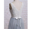WD1401 Chic Ivory and Grey A Line Romantic Tulle Bridal Gown,V neck Lace Formal Prom Dress 2018