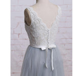 WD1401 Chic Ivory and Grey A Line Romantic Tulle Bridal Gown,V neck Lace Formal Prom Dress 2018