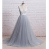 WD1401 Chic Ivory and Grey A Line Romantic Tulle Bridal Gown,V neck Lace Formal Prom Dress 2018