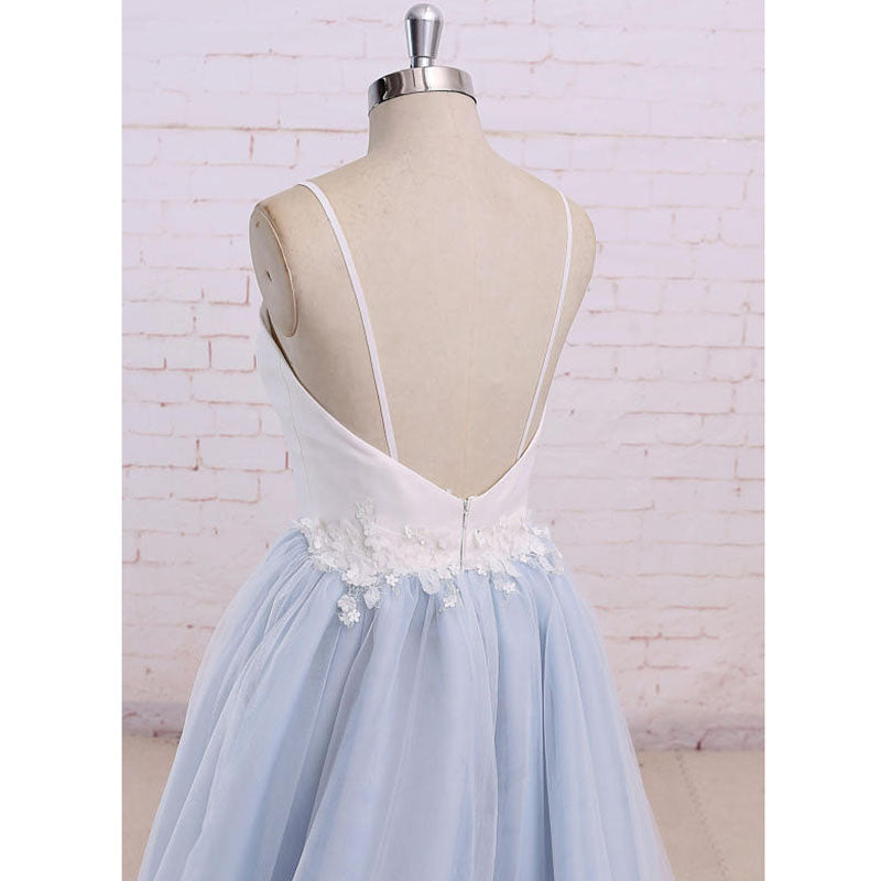 LP789 Spaghetti Straps Prom Gown Light Blue and Ivory Country Wedding Dresses