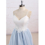 LP789 Spaghetti Straps Prom Gown Light Blue and Ivory Country Wedding Dresses