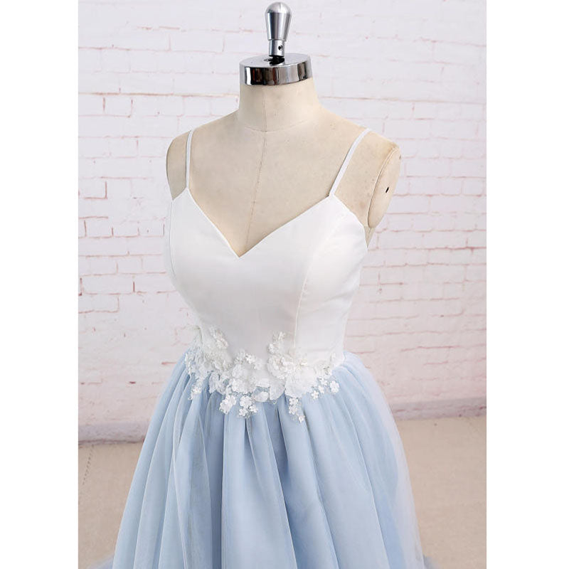 LP789 Spaghetti Straps Prom Gown Light Blue and Ivory Country Wedding Dresses