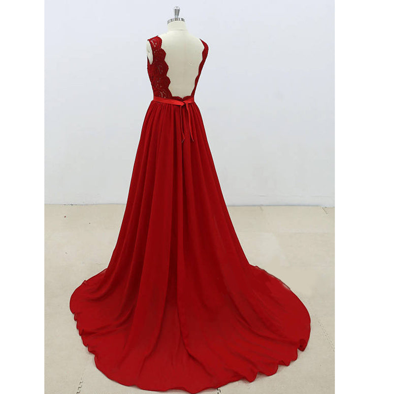 LP1471 Lace Chiffon Cap V neck Prom Dress Long Evening Party Gowns Che ...