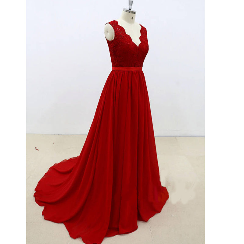 LP1471 Lace Chiffon Cap V neck Prom Dress Long Evening Party Gowns Che ...