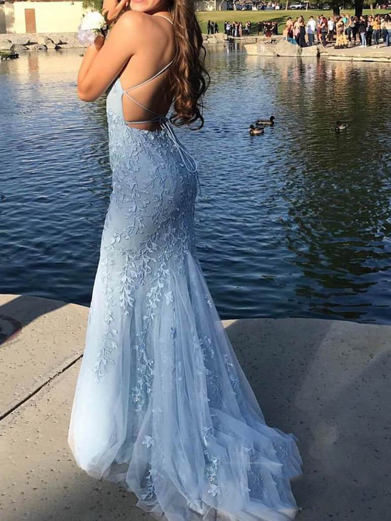 Amazing Halter Yellow Lace Mermaid /Trumpet  Prom Dress 2022 Long Graduation Gown for Girls LP1201