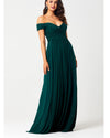 Elegant Off the Shoulder Dark  Green Long Bridesmaid Dress Wedding Guest Long Dress PL01112