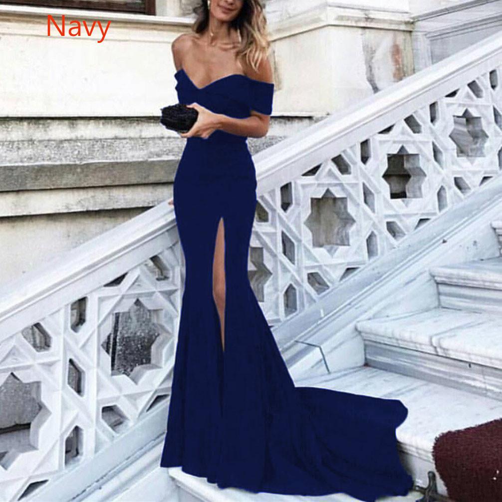 Elegant Black Bridesmaid Dress Long Off the Shoulder Fitted Women Wedding Party Gown LP387