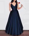 Elegant Dark Green A Line Satin Prom Gown Long Graduation Party Dresses with Pocket