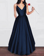 Elegant Dark Green A Line Satin Prom Gown Long Graduation Party Dresses with Pocket