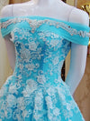 Turquiose Off the Shoulder Formal Gowns Prom Dresses Long with Lace