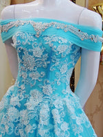 Turquiose Off the Shoulder Formal Gowns Prom Dresses Long with Lace