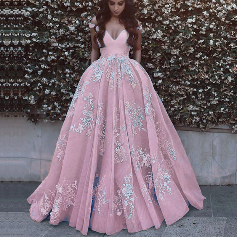 LP6354 Ball Gown Off the Shoulder Pink/Ivory Prom Dress 2018 ,Girls Formal Gown with pocket Pageant Gown