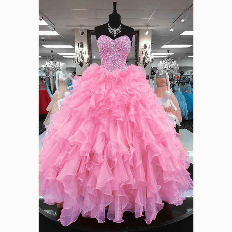Coral /Pink Princess Ball Gown Sweetheart Diamond Crystal Sweet 16 Prom Party Gown Quinceanera Dresses 2020 LP5548