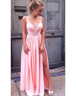 Elegant Sexy Split Pink Prom Dress with  Spaghetti Evening Party Dress Straps Robe De Soiree PLP01112