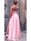 Elegant Sexy Split Pink Prom Dress with  Spaghetti Evening Party Dress Straps Robe De Soiree PLP01112
