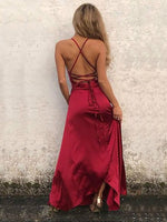 Floor Length Formal Women Outfits Burgundy Red Halter Sexy Slit Prom Dressesvestidos de baile PL11024