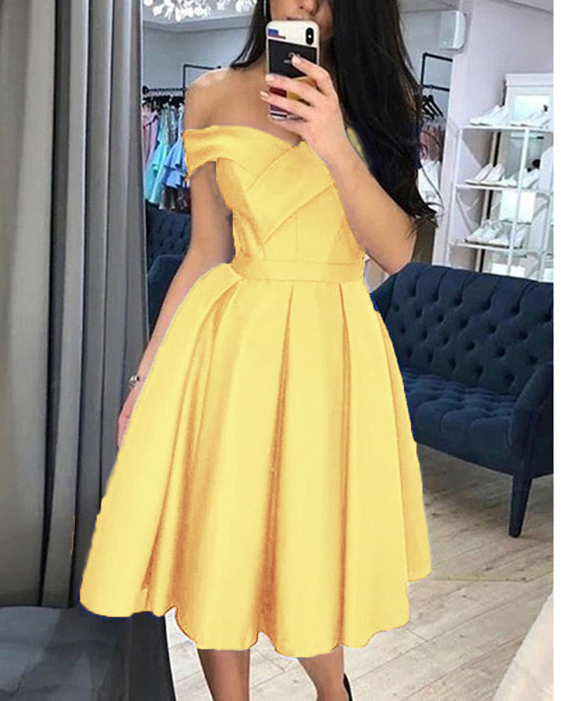 Cute Royal Blue/Yellow/Red  off Shoulder  Short Prom Dress Juniro Girls Graduation Cocktail Outfits SP11151
