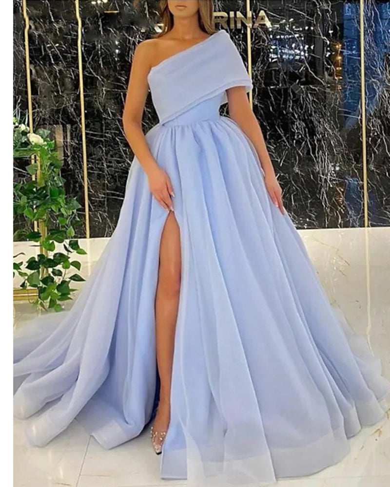Elegante vestido de fiesta de graduación de un solo hombro de organza largo PL20101 