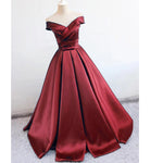 Elegant Off the Shoulder A Line Satin Wine Red Prom Dresses 2020 robe de soirée