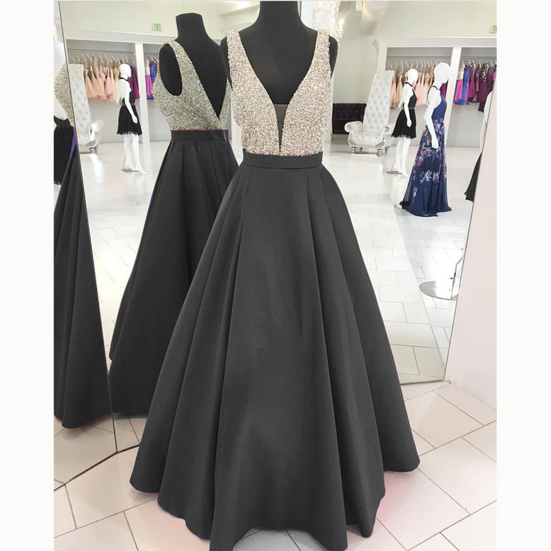 LP3358 Gorgeous Turquiose A Line Satin Senior Prom Dress 2018  Deep V neck Formal evening Gown
