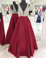 LP3358 Gorgeous Turquiose A Line Satin Senior Prom Dress 2018  Deep V neck Formal evening Gown