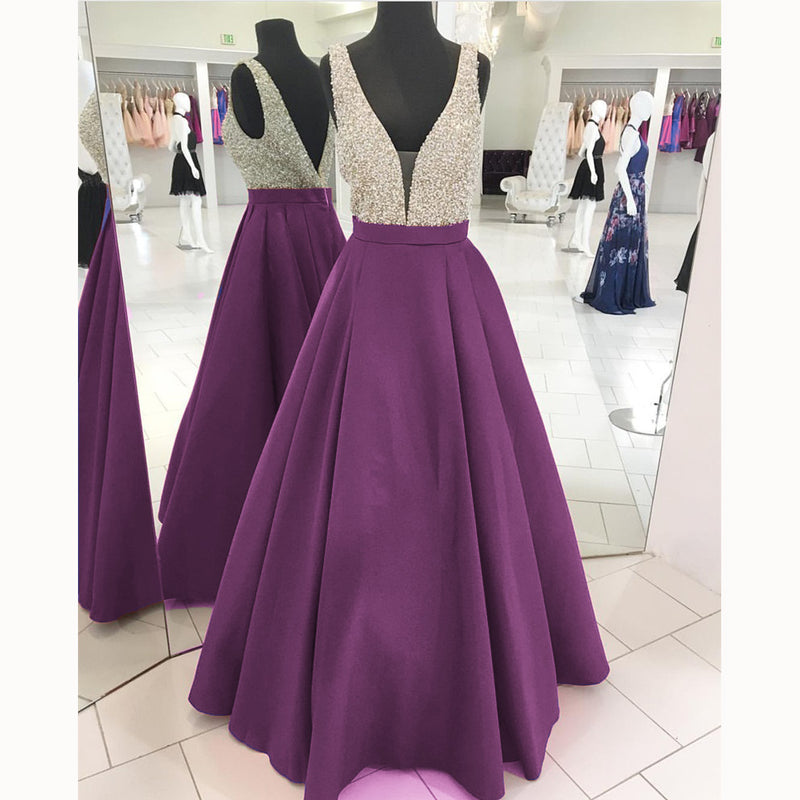 LP3358 Gorgeous Turquiose A Line Satin Senior Prom Dress 2018  Deep V neck Formal evening Gown