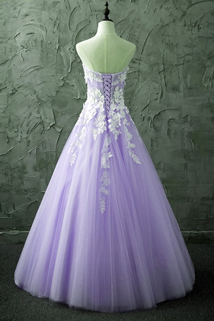 Charming Lilac Long Sweetheart Girls Formal Sweet 16 Birthday Party Dress Quince Años Prom Gown with Ivory Lace PL01206