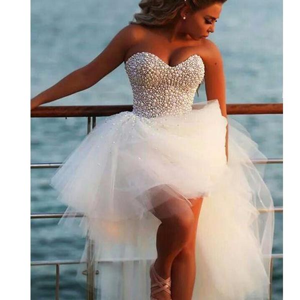 Siaoryne LP0926 high Low Wedding Dresses Beach with Pearl Front short Long Back bridal Gowns