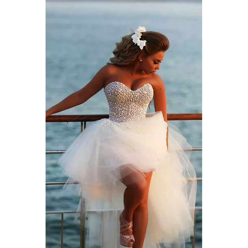 Siaoryne LP0926 high Low Wedding Dresses Beach with Pearl Front short Long Back bridal Gowns