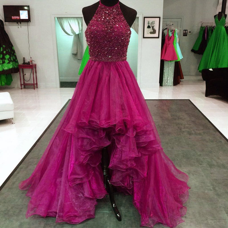 Siaoryne LP010 Puffy Organza Sexy Backless Halter A line High Low Prom dress Front Short Long Back evening Gowns