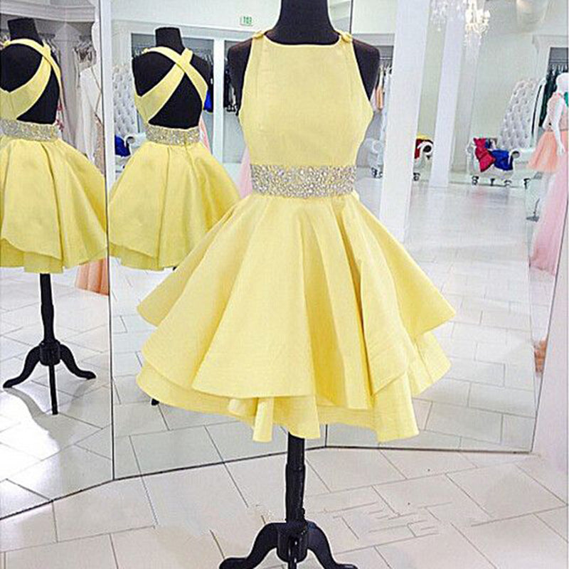 SP1214 Boat neck satin Short Prom Dress A Line Cocktail Dress Semi Formal Homecoming Gown 2018
