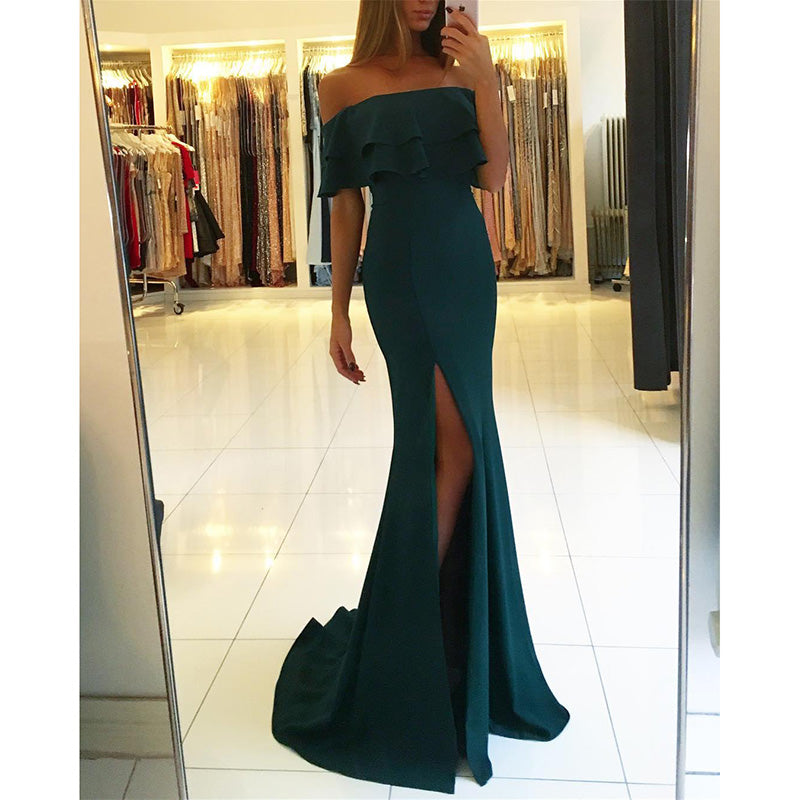 Off the Shoulder sexy High Slit Prom Dresses Mermaid Formal Party Long Dresses