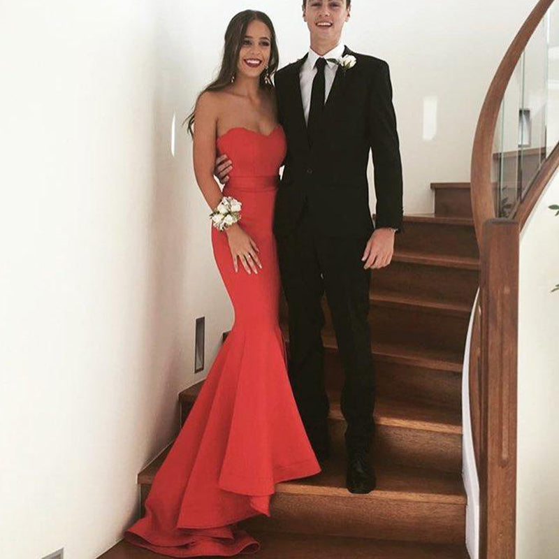Classic Sweetheart Red Prom Dresses Mermaid Evening Gown for Women ,Long Formal Party Dress Backless