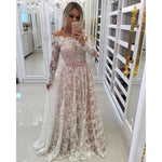 Off the Shoulder Long Sleeves Lace Prom Dresses Long Formal Evening Gowns