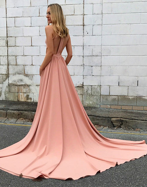 LP4887 Halter Coral Pink A Line Evening Party Gown Formal 2018 homecoming prom