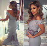 Sky blue/Pink Women Evening Party Long Dresses Off the Shoulder 2019 PL992