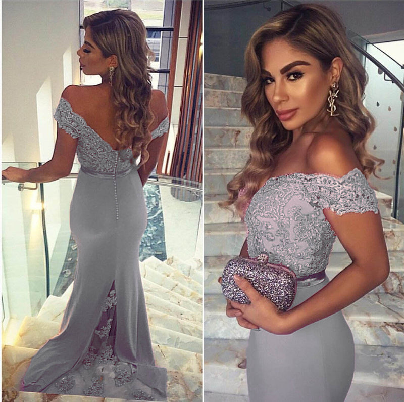 Sky blue/Pink Women Evening Party Long Dresses Off the Shoulder 2019 PL992