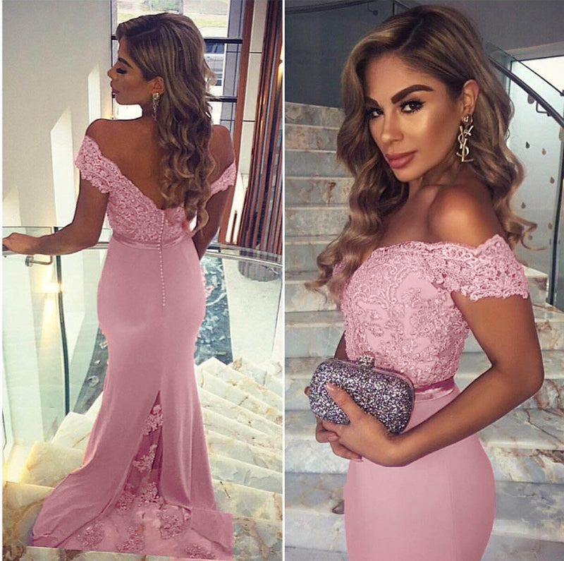 Sky blue/Pink Women Evening Party Long Dresses Off the Shoulder 2019 PL992