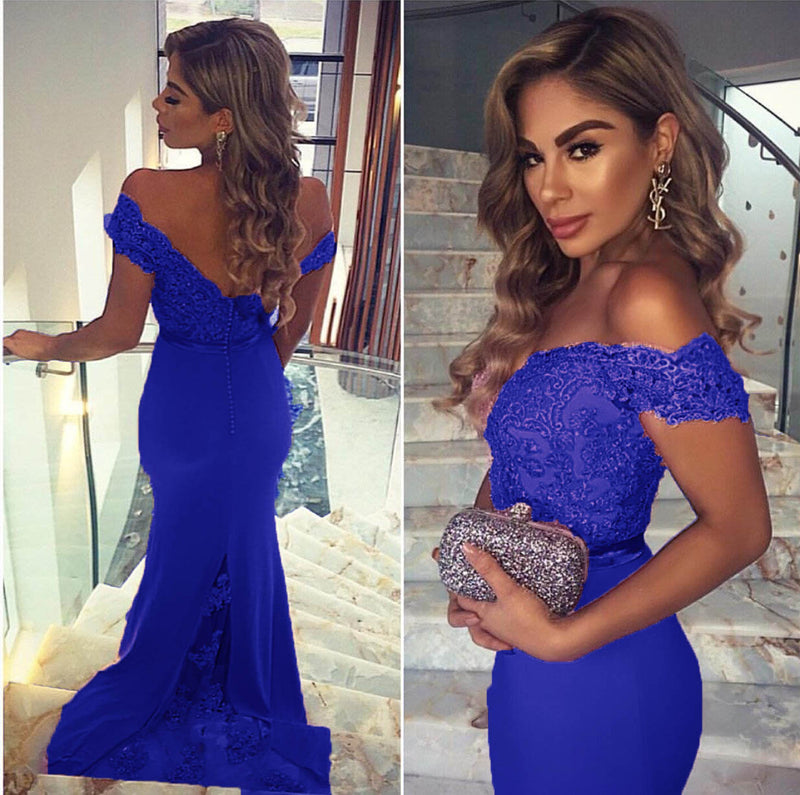 Sky blue/Pink Women Evening Party Long Dresses Off the Shoulder 2019 PL992