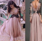 LP5462 Long Chiffon Mother of the Bride Dress with Sleeves Lace Women Formal Gowns