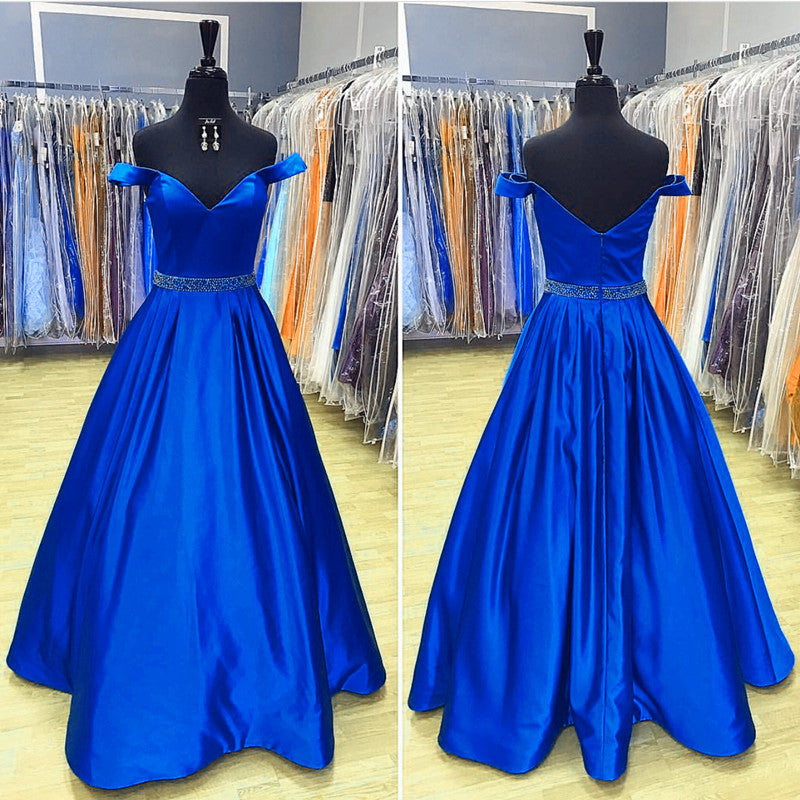 LP8955 Elegant Royal Blue A Line Prom Dress Long Off the Shoulder Formal Gownvestidos de formatura