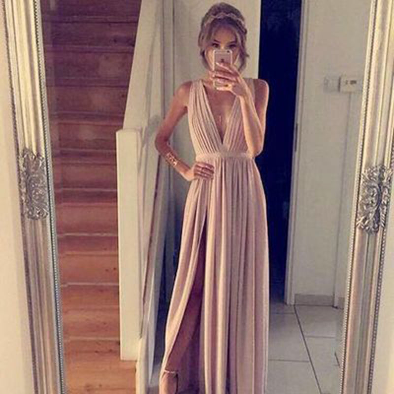 Trendiest Sexy V Neck Long Party Dresses Women Prom Gown