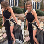 LP6447 Black Slit Prom Dress 2018 halter formal gowns vestido de festa Longo with Gold beading