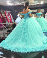 Princess Off Shoulder Mint Ball Gown Sweet 16 Dress Girls Birthday Party Prom Dress  Quinceanera Gown ,Flowers Wedding Dress WD06101