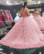Princess Off Shoulder Mint Ball Gown Sweet 16 Dress Girls Birthday Party Prom Dress  Quinceanera Gown ,Flowers Wedding Dress WD06101