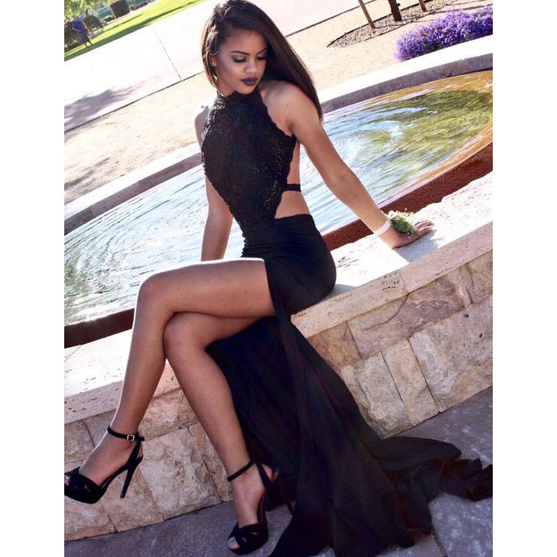 Siaoryne LP0927 Black Sheath lace Sexy Split Long Prom Dress evening Party Gowns