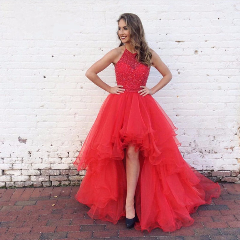 Siaoryne LP010 Puffy Organza Sexy Backless Halter A line High Low Prom dress Front Short Long Back evening Gowns